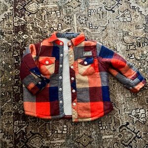 Kids Plaid Flannel shacket lined with Sherpa- Red, Blue, and Beige